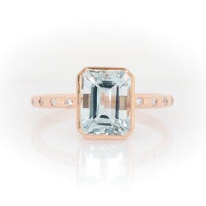 2.2cts Aquarmarine Ring in Solid 14K Rose Gold in Natural Diamonds